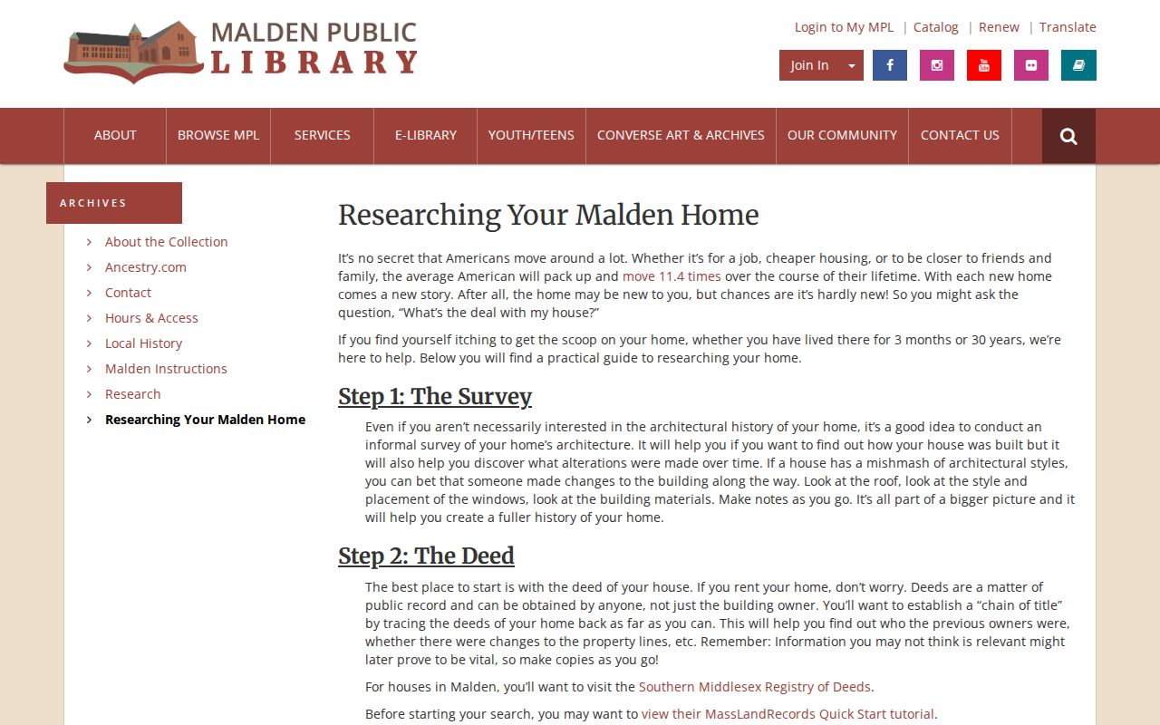 Malden previous residents house-history guide for deeds and Sanborn maps