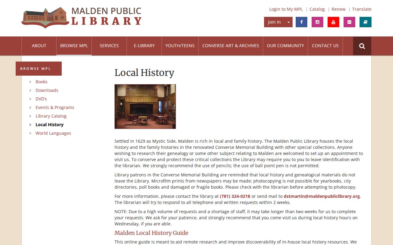 Malden residents directory local history collections at Malden Public Library