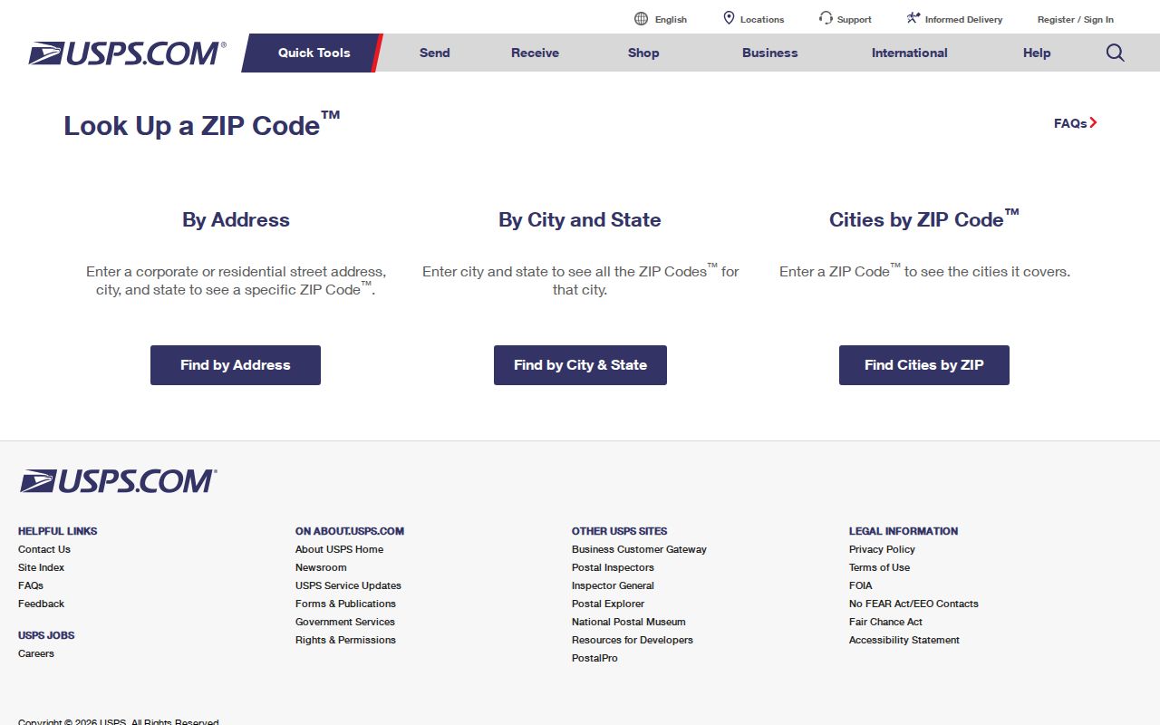 Malden ZIP code directory USPS lookup showing address city state and ZIP search modes